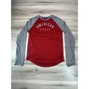 American Eagle Outfitters Mens Red Gray Raglan Long Sleeve Athletic Shirt XS‎